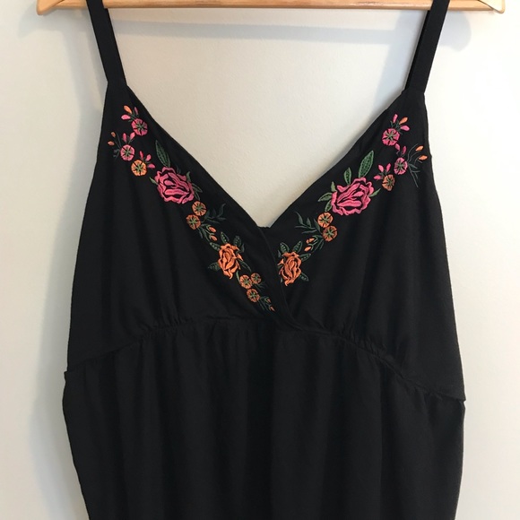 SOLD| Torrid Black Embroidered Neon Floral Tank - Picture 2 of 7